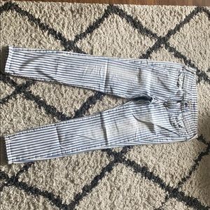 White and blue stripe true religion jeans